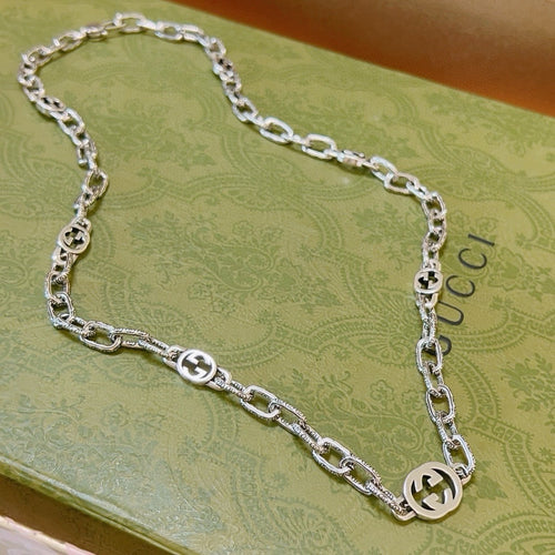 Chain Pendant Necklace in Polished Metal-Tone – Design 007 front product view