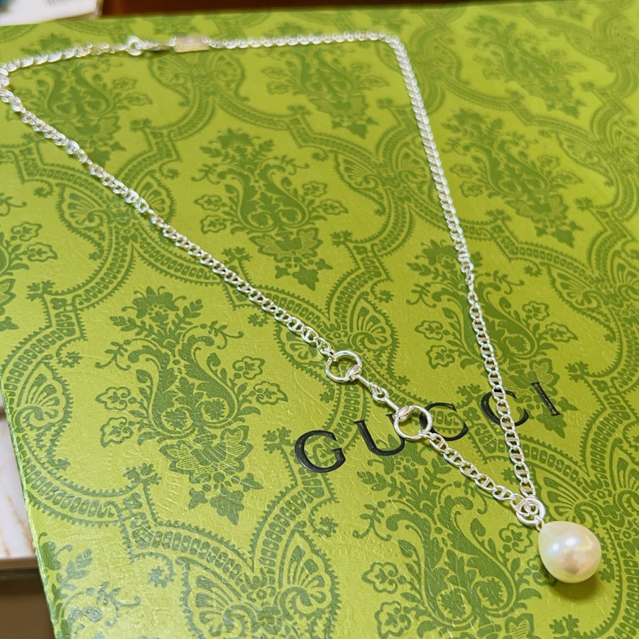 Double-G Emblem Pendant Necklace in Polished Metal-Tone – Design 204 main product view