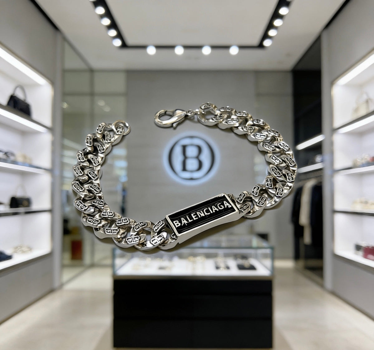 Geometric Emblem Bracelet in Polished Metal-Tone – Design 062 main product view