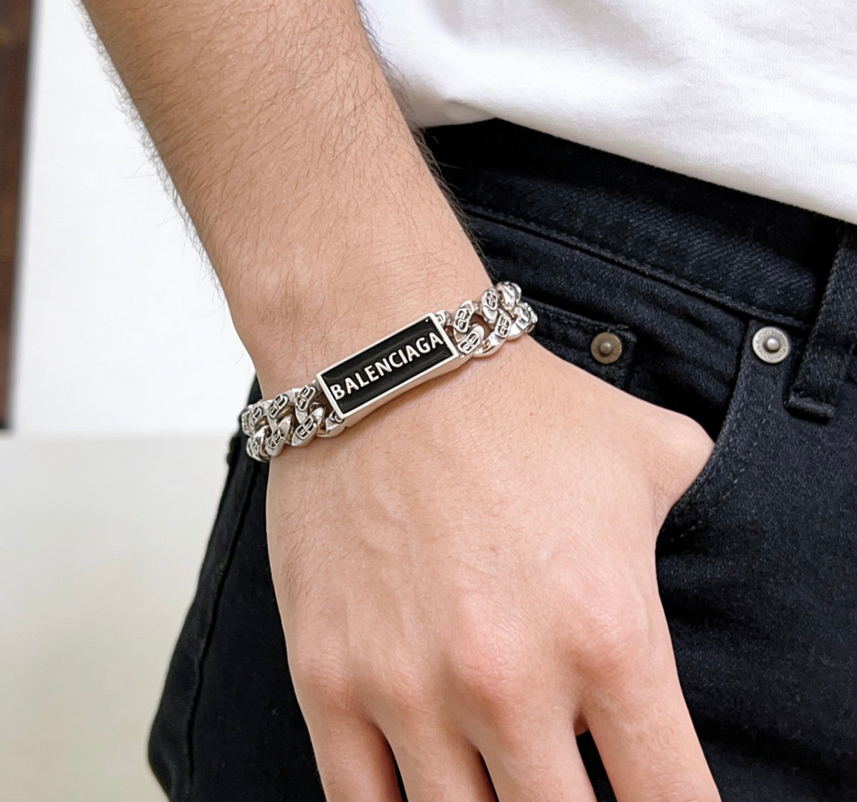 Geometric Emblem Bracelet in Polished Metal-Tone – Design 062 front product view
