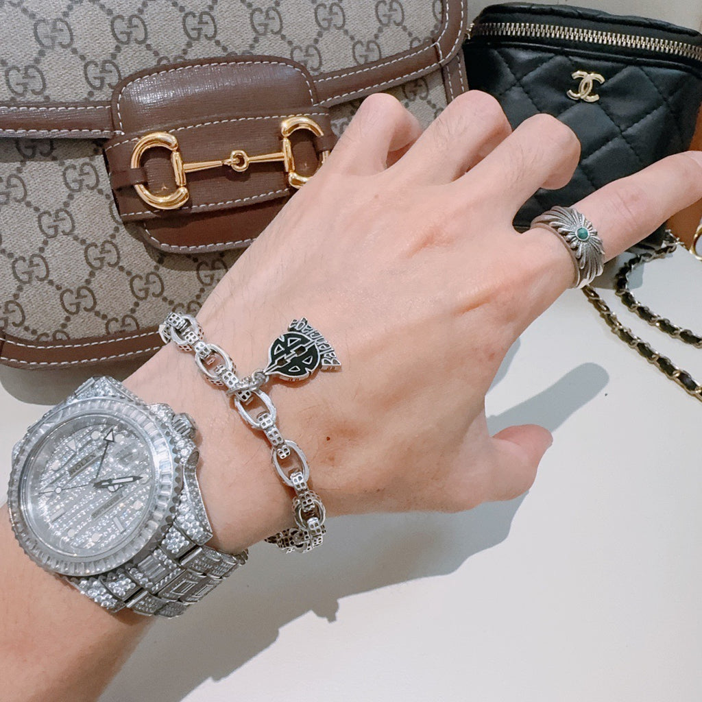 Geometric Emblem Bracelet in Polished Metal-Tone – Design 036 styled product view