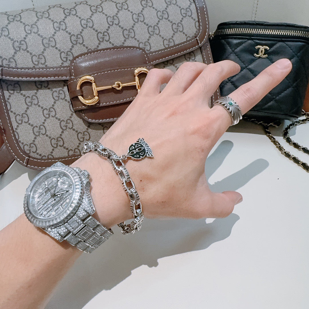 Geometric Emblem Bracelet in Polished Metal-Tone – Design 061 detail view