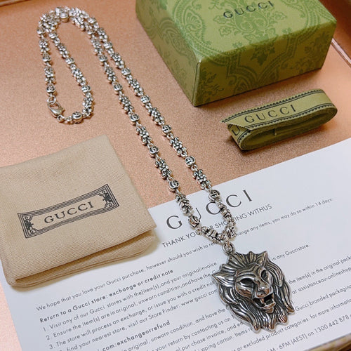 Chain Pendant Necklace in Polished Metal-Tone – Vintage Detail – Design 004 front product view