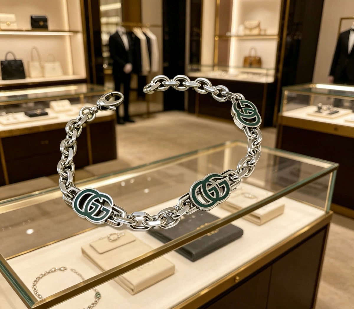 Geometric Emblem Bracelet in Polished Metal-Tone – Design 099 side detail