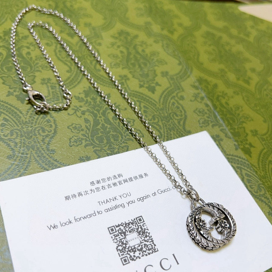 Double-G Emblem Pendant Necklace in Polished Metal-Tone – Design 193 main product view
