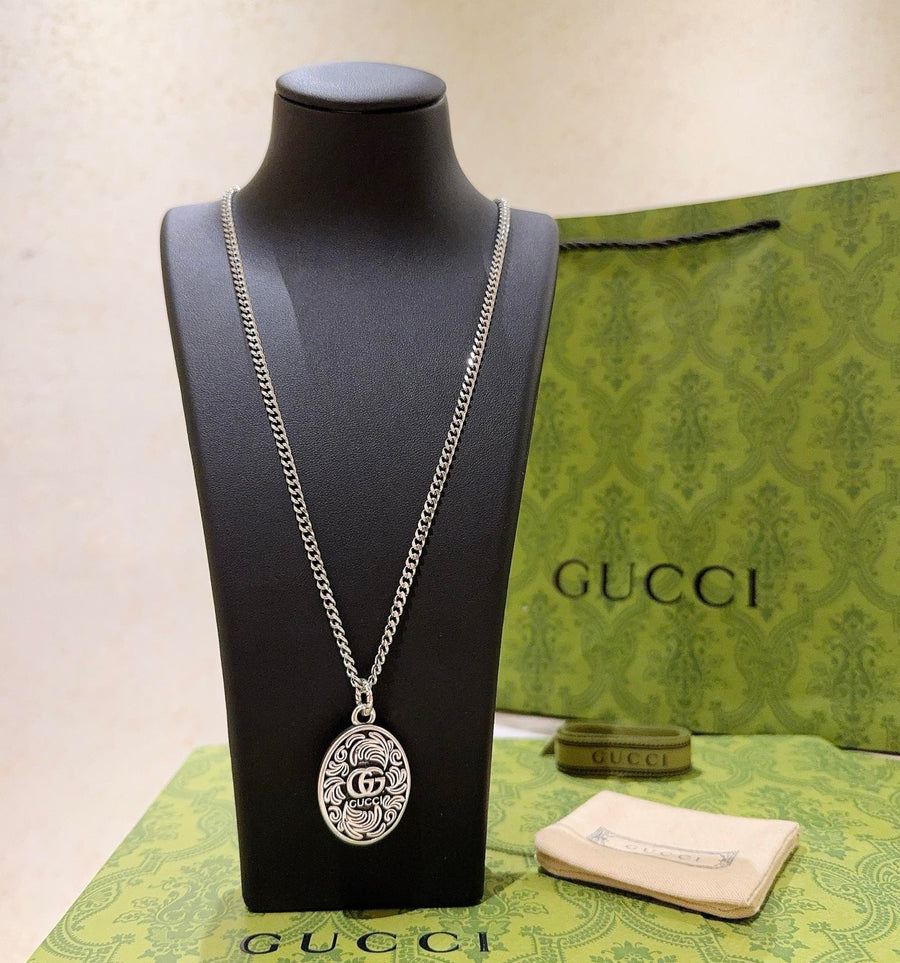 Double-G Emblem Pendant Necklace in Polished Metal-Tone – Design 192 main product view