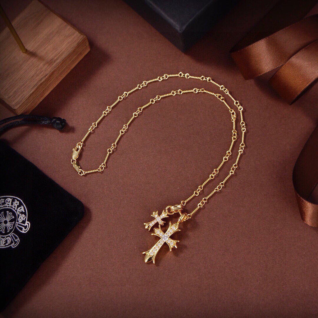 Cross Pendant Necklace in Metal-Tone – Design 06 side detail