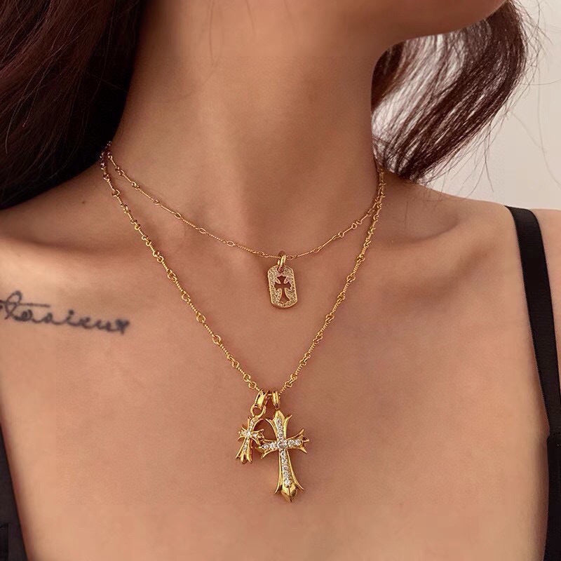 Cross Pendant Necklace in Metal-Tone – Design 06 styled product view
