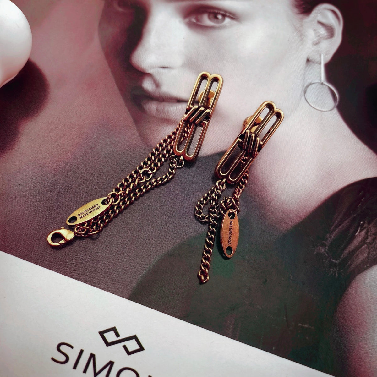 Geometric Emblem Stud Earrings in Gold-Tone – Design 011 styled product view