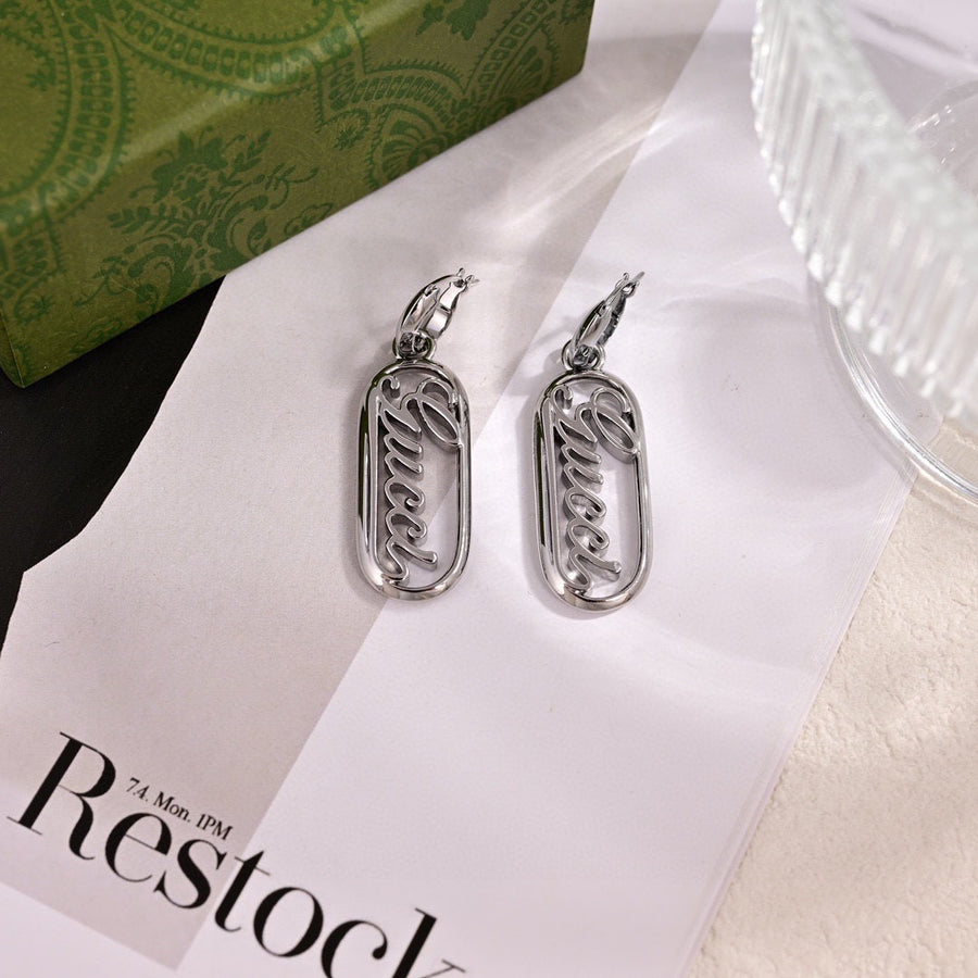 Geometric Emblem Stud Earrings in Polished Metal-Tone – Design 047 main product view