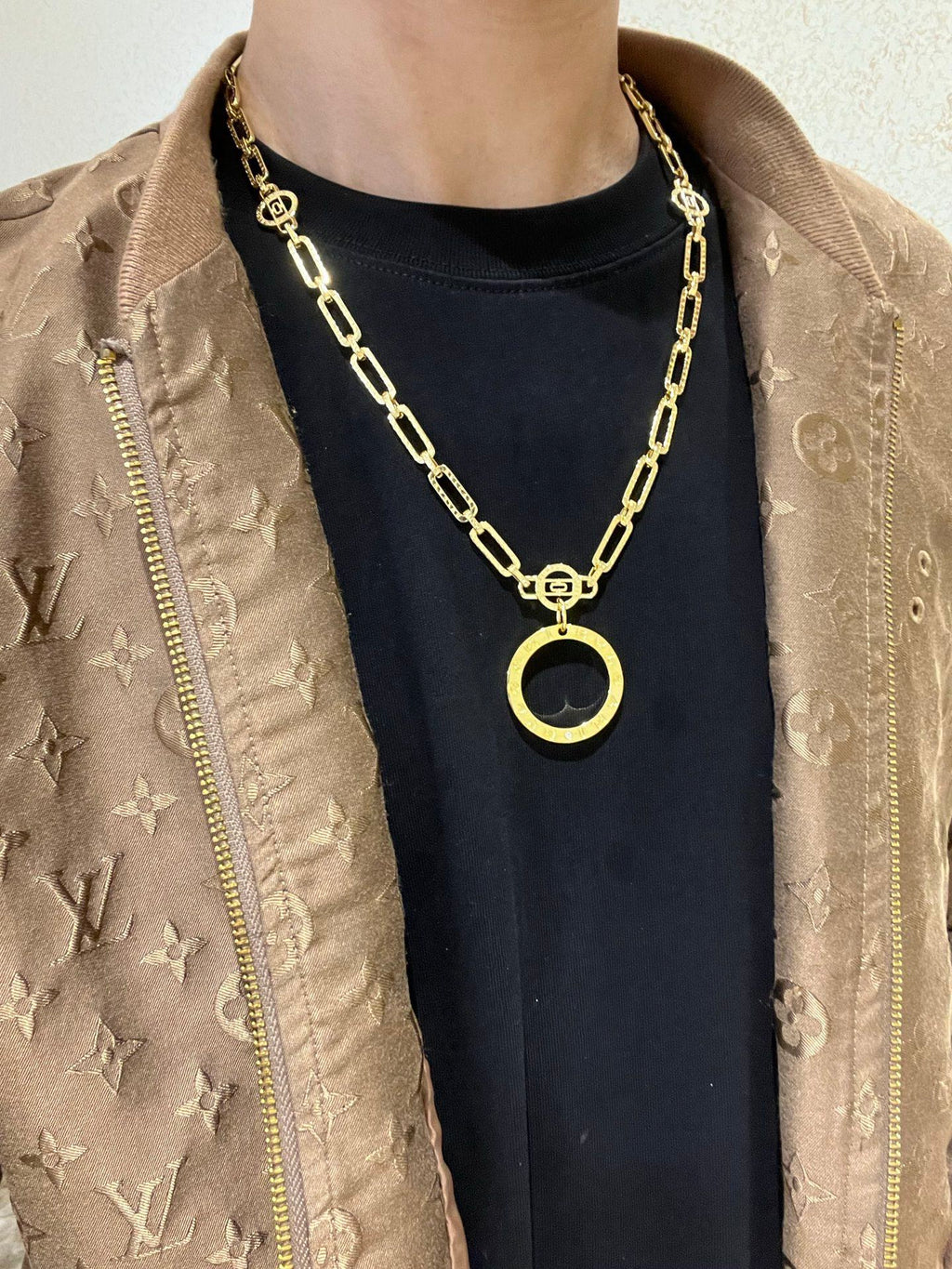 Geometric Emblem Statement Ring in Gold-Tone – Design 041 styled product view