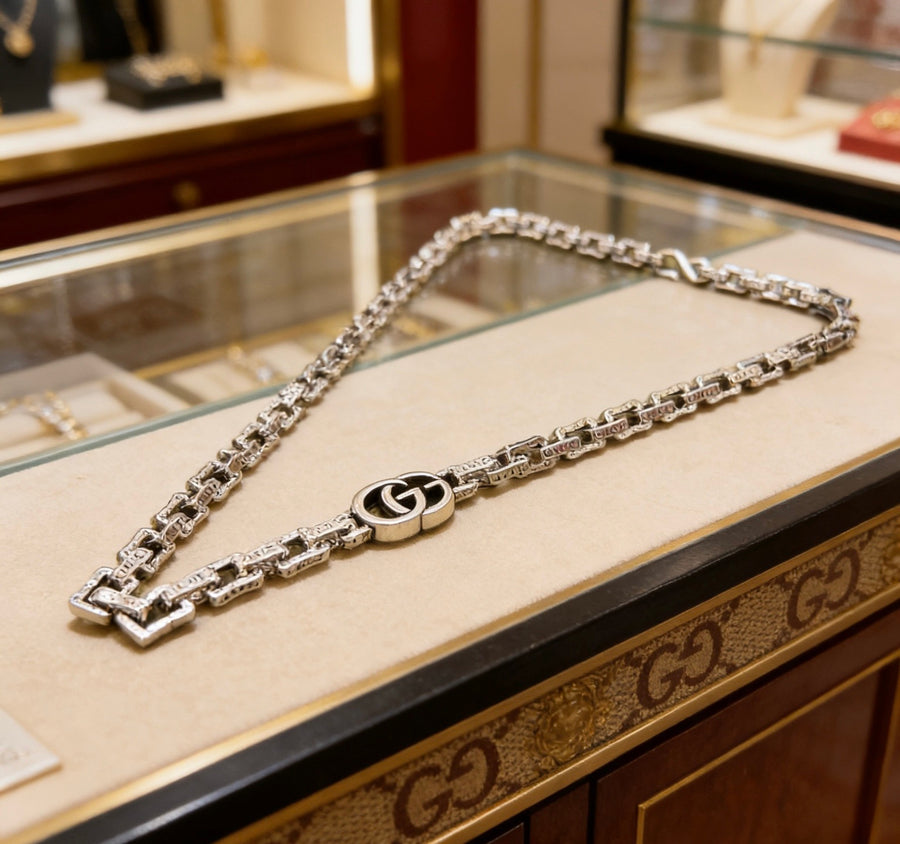 Double-G Emblem Pendant Necklace in Polished Metal-Tone – Design 198 main product view