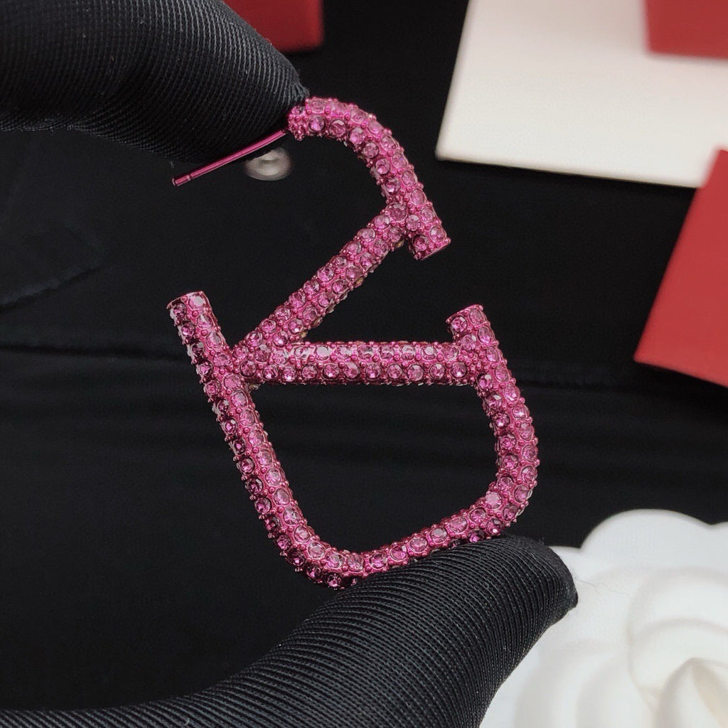 V Emblem Crystal-Accent Stud Earrings – Purple – Design 02 main product view