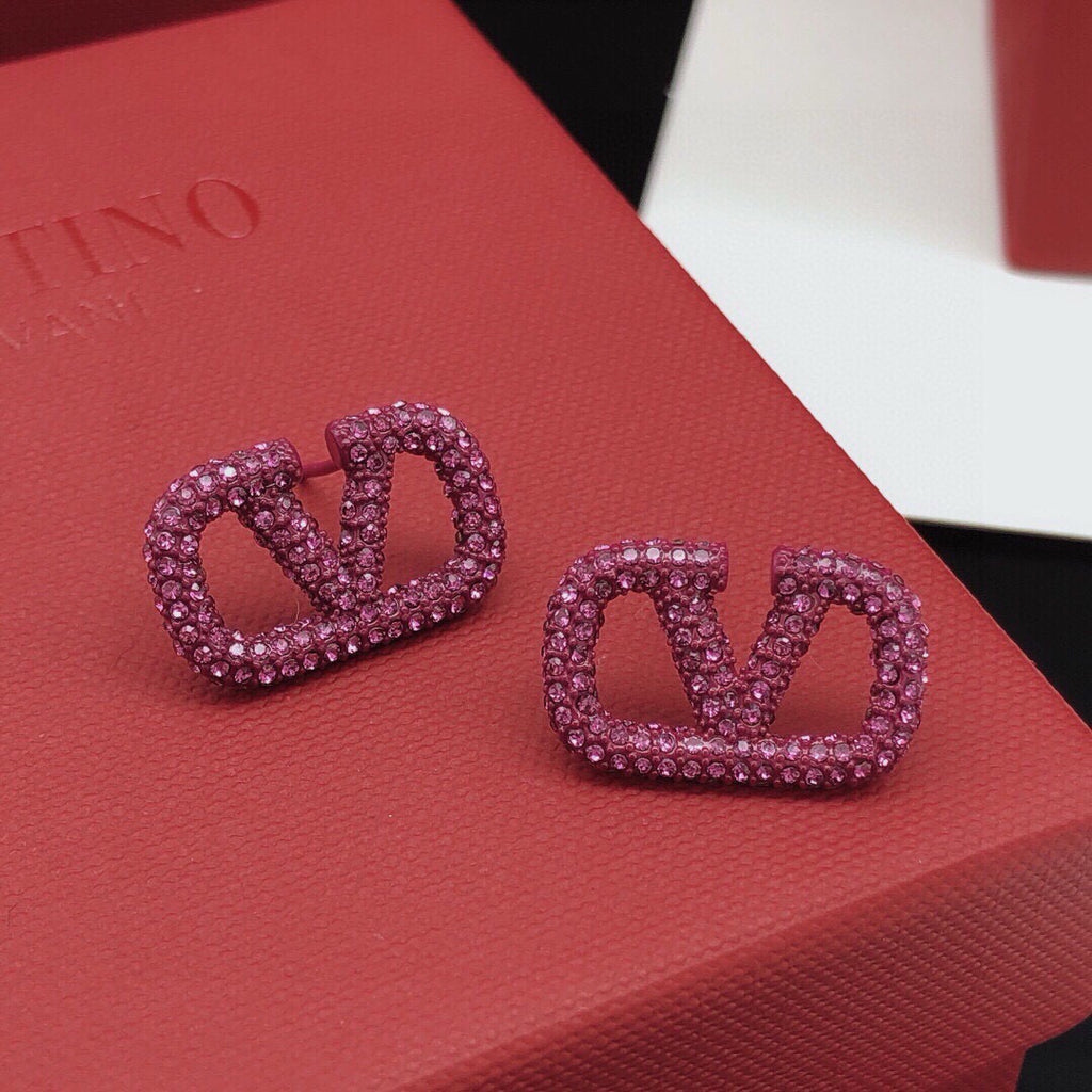 V Emblem Crystal-Accent Stud Earrings – Purple detail view