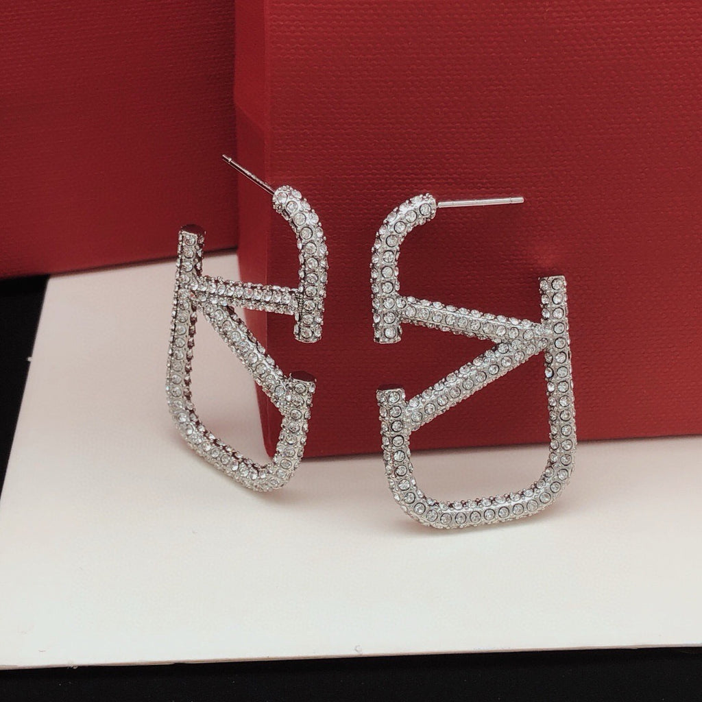 V Emblem Crystal-Accent Stud Earrings – Large detail view