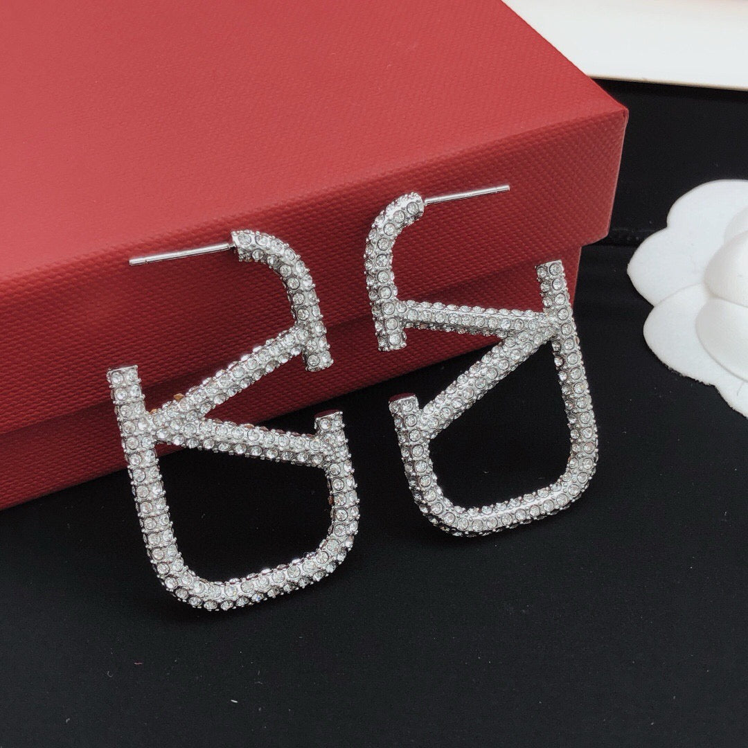 V Emblem Crystal-Accent Stud Earrings – Large main product view