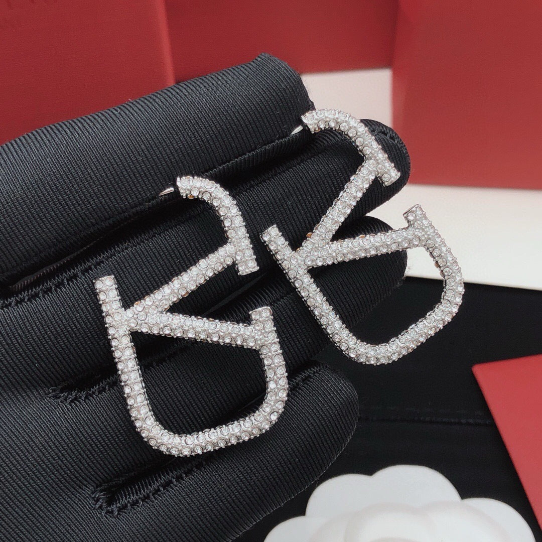 V Emblem Crystal-Accent Stud Earrings – Large side detail