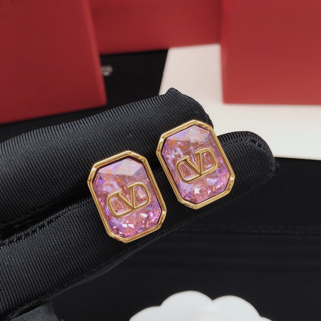 Signature Emblem Crystal-Accent Stud Earrings – Purple side detail