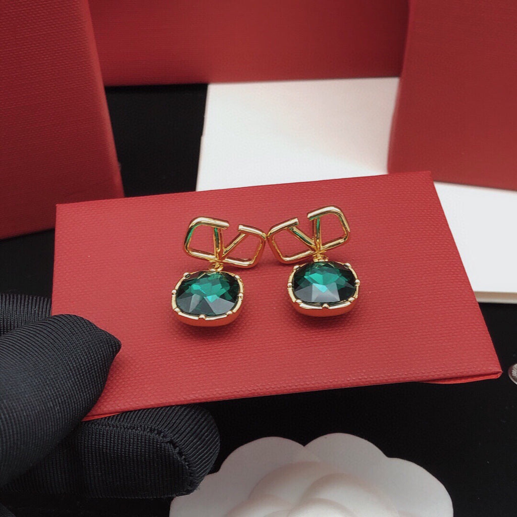 Signature Emblem Crystal-Accent Stud Earrings – Red styled detail