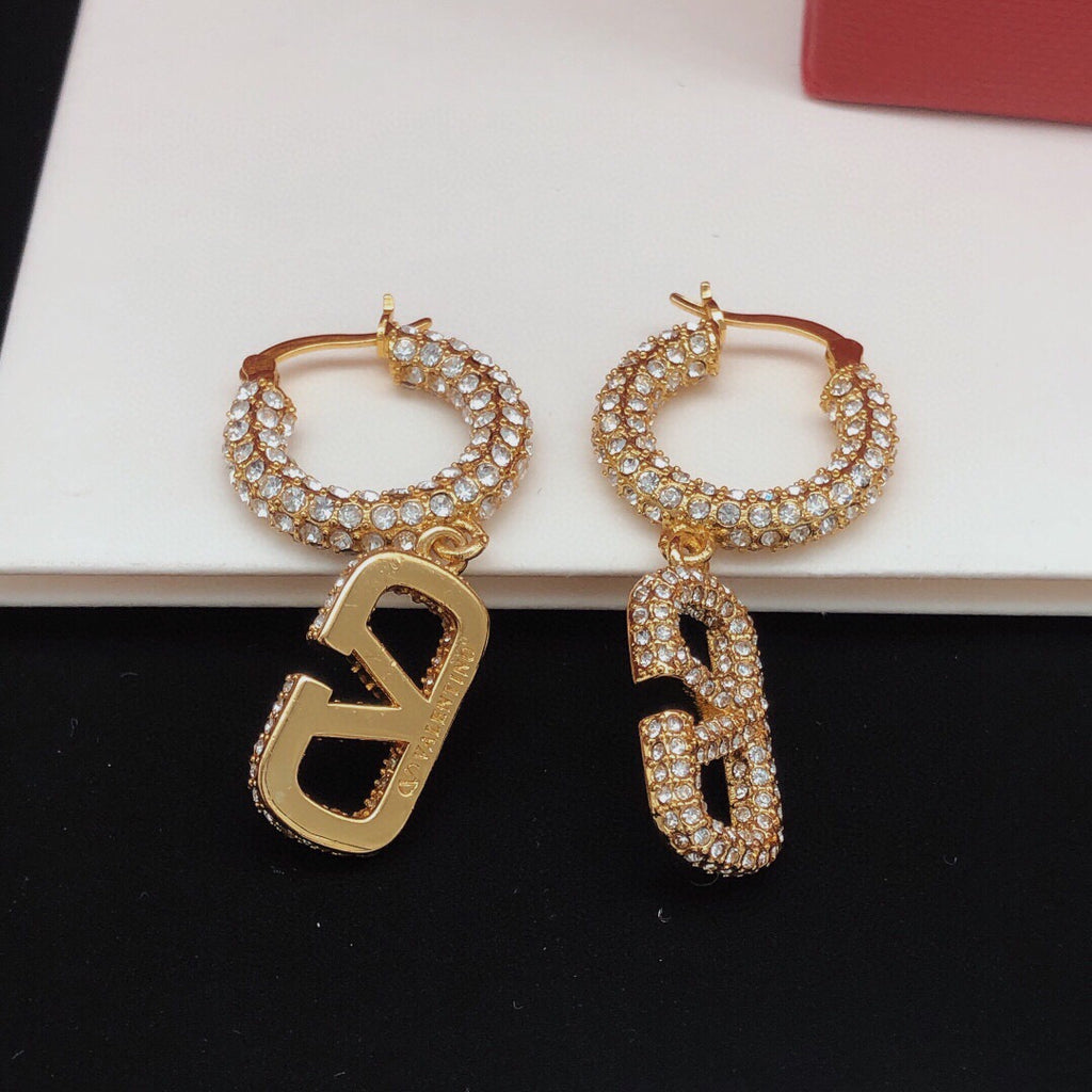 V Emblem Crystal-Accent Drop Earrings side detail