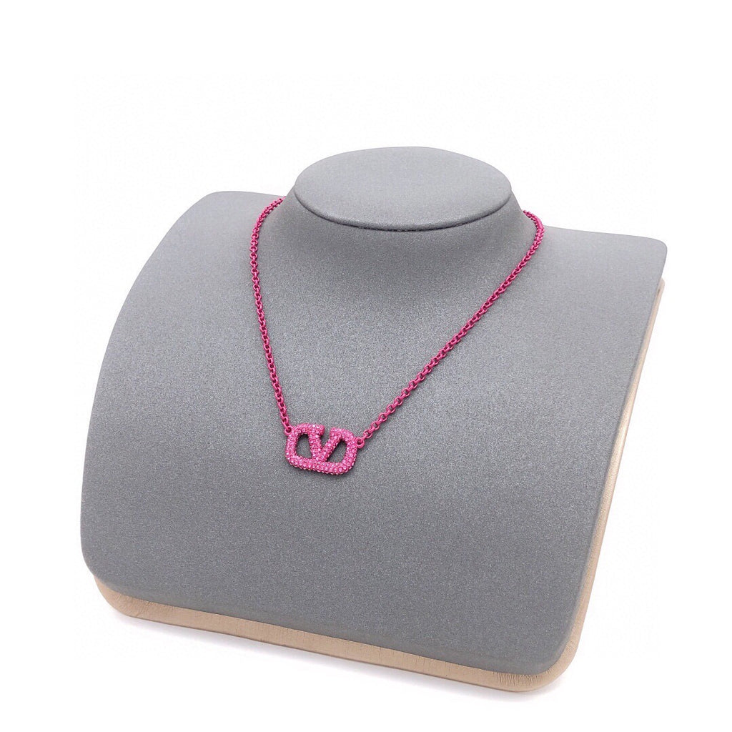 Signature Emblem Crystal-Accent Pendant Necklace – Purple – Design 02 styled detail