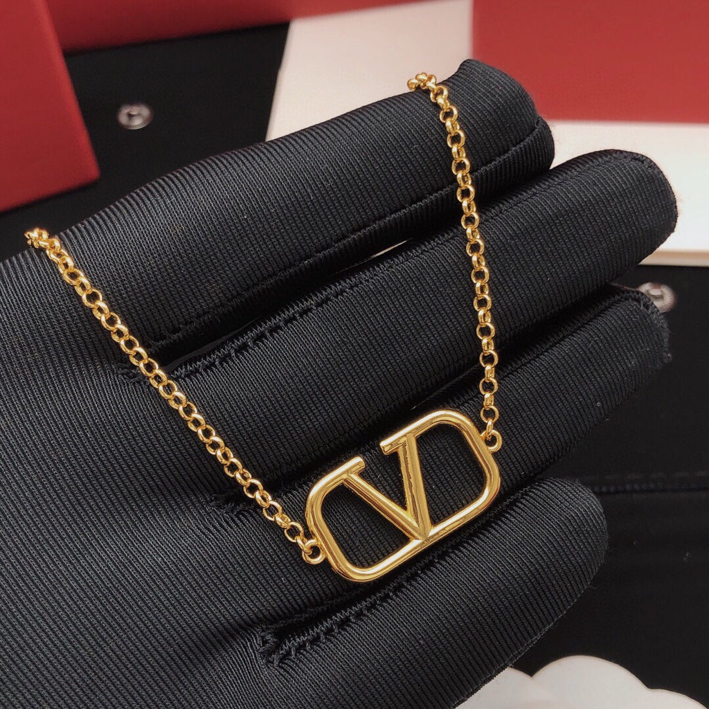 V Emblem Pendant Necklace in Gold-Tone – Design 01 main product view