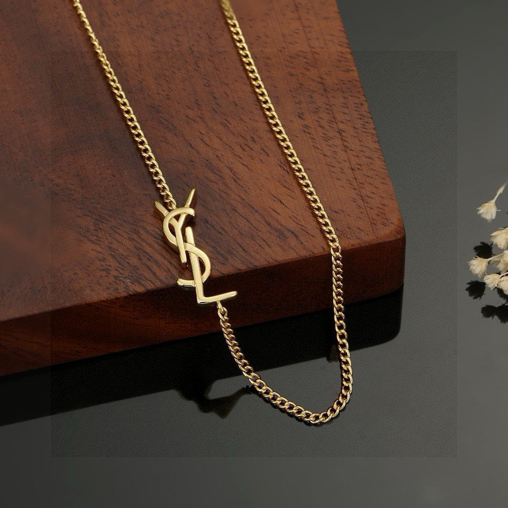 Geometric Emblem Pendant Necklace in Gold-Tone – Design 002 front product view