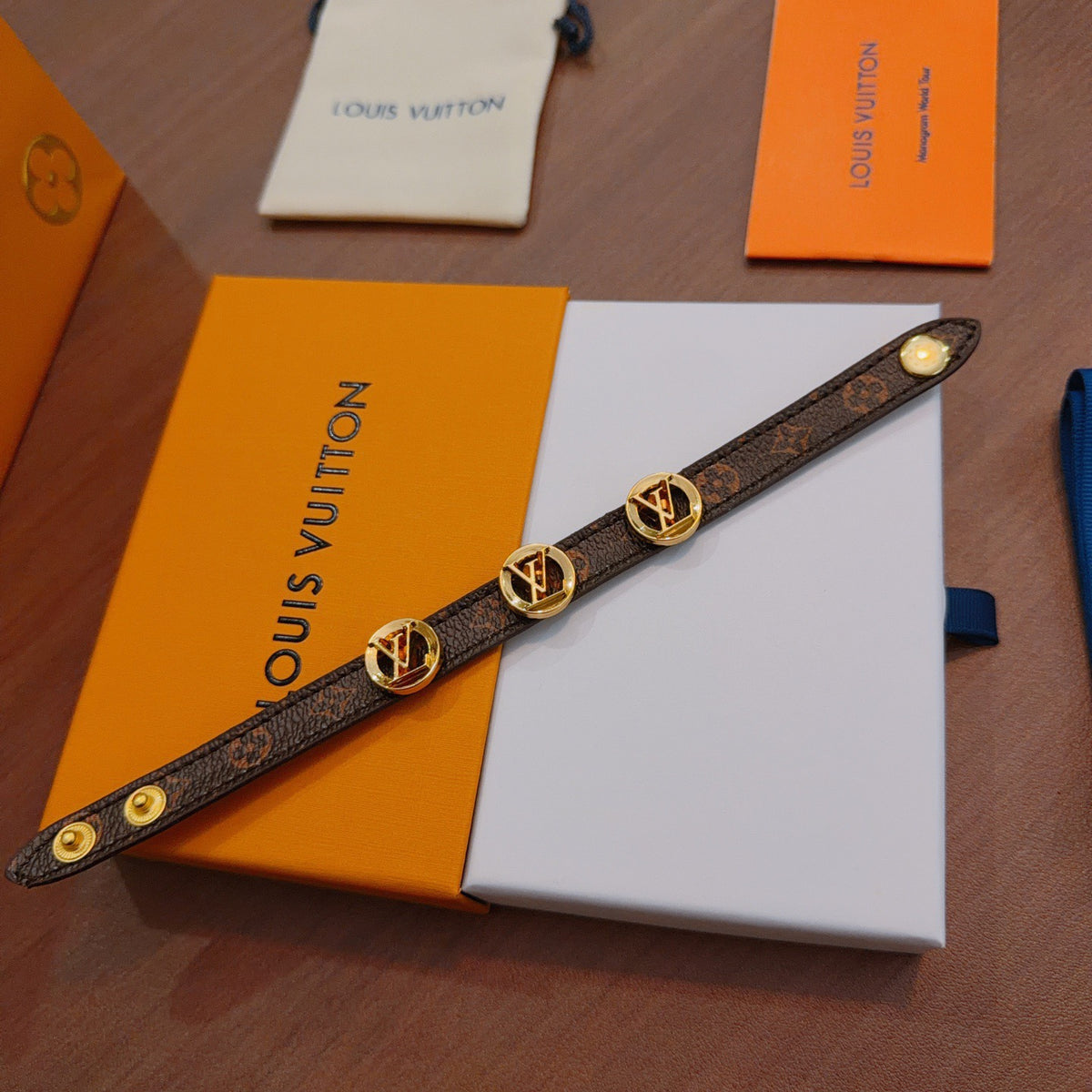 Geometric Emblem Leather-Detail Bracelet – Leather Detail – Design 018 main product view