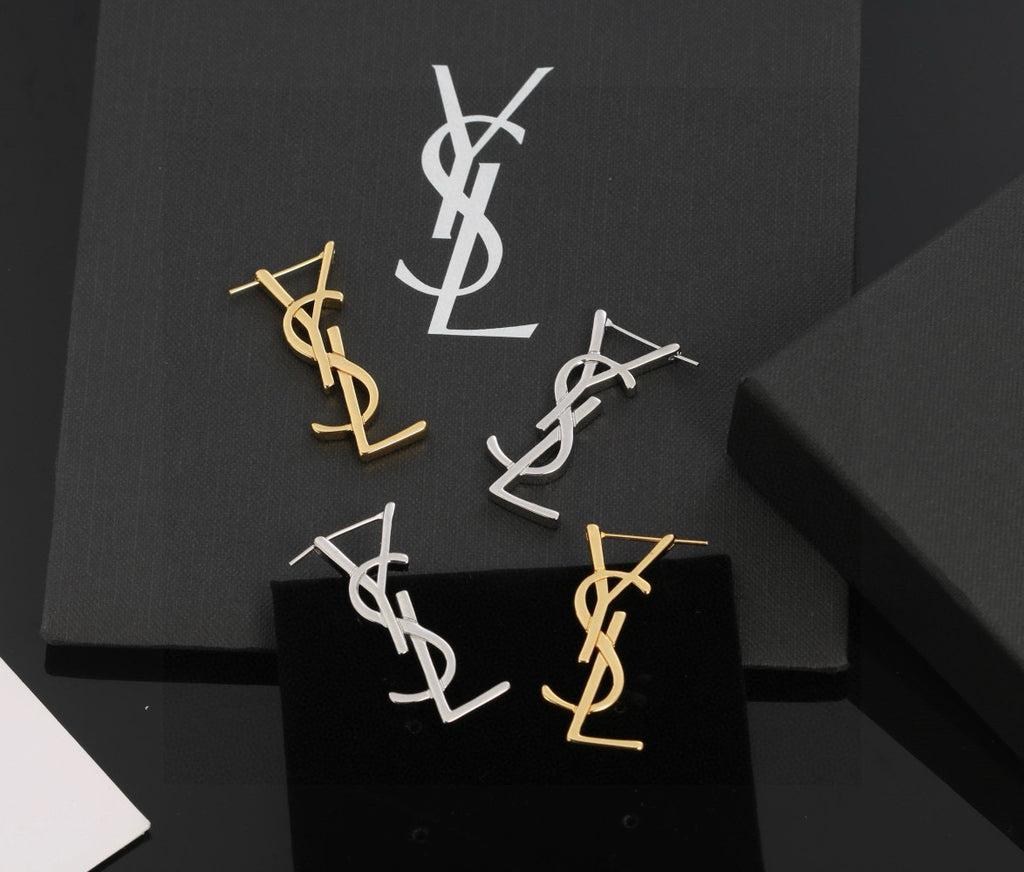 Geometric Emblem Stud Earrings in Gold-Tone – Design 005 styled product view