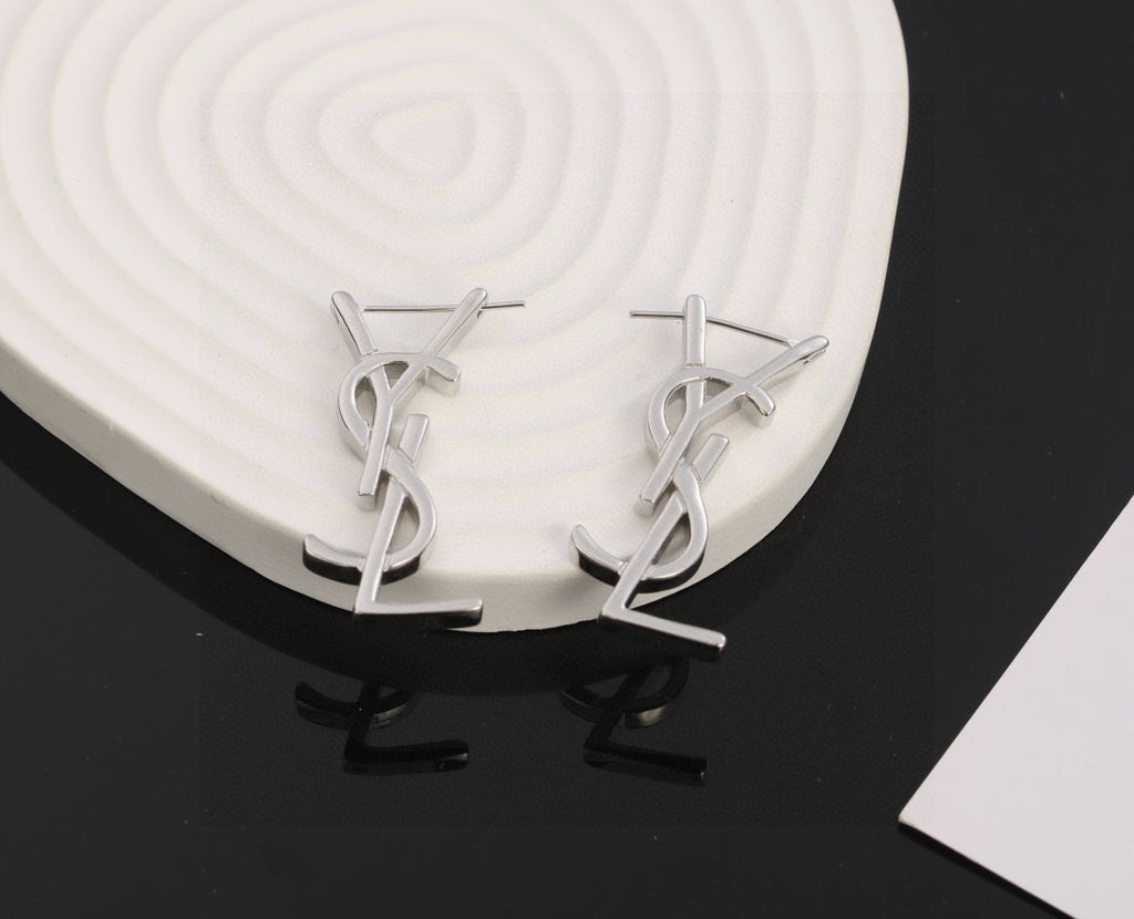 Geometric Emblem Stud Earrings in Gold-Tone – Design 005 front product view