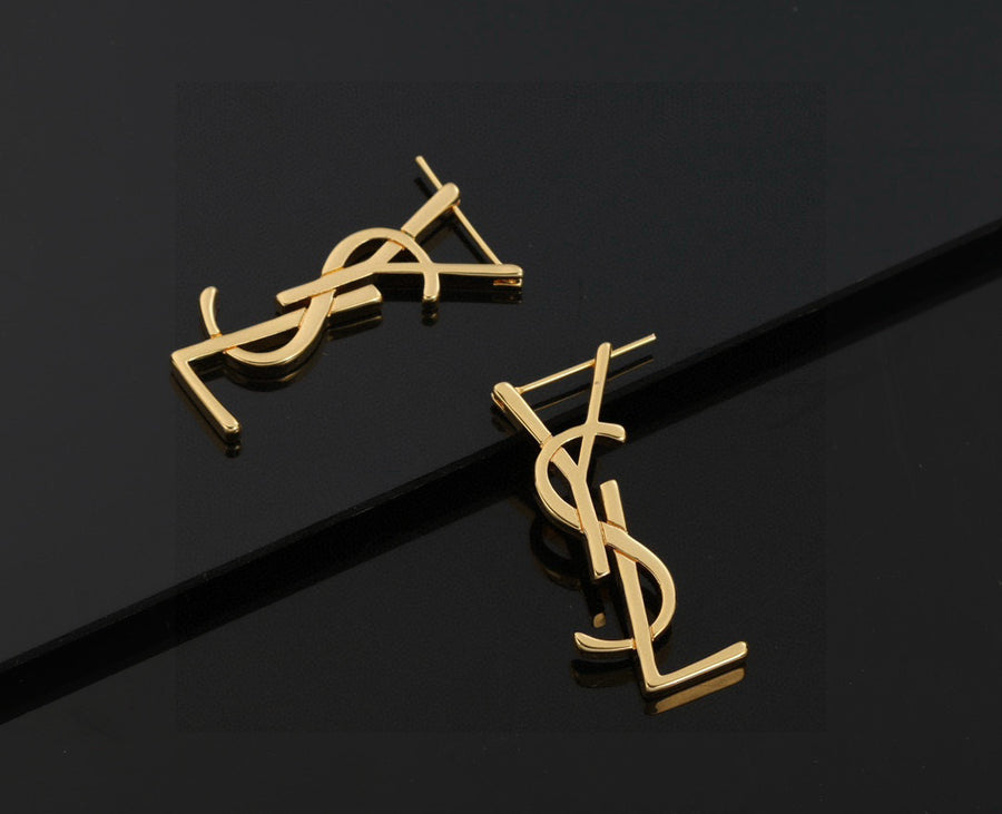 Geometric Emblem Stud Earrings in Gold-Tone – Design 014 main product view