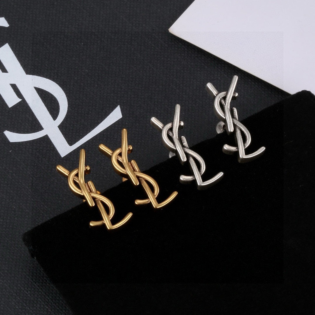 Geometric Emblem Stud Earrings in Gold-Tone – Design 003 side detail