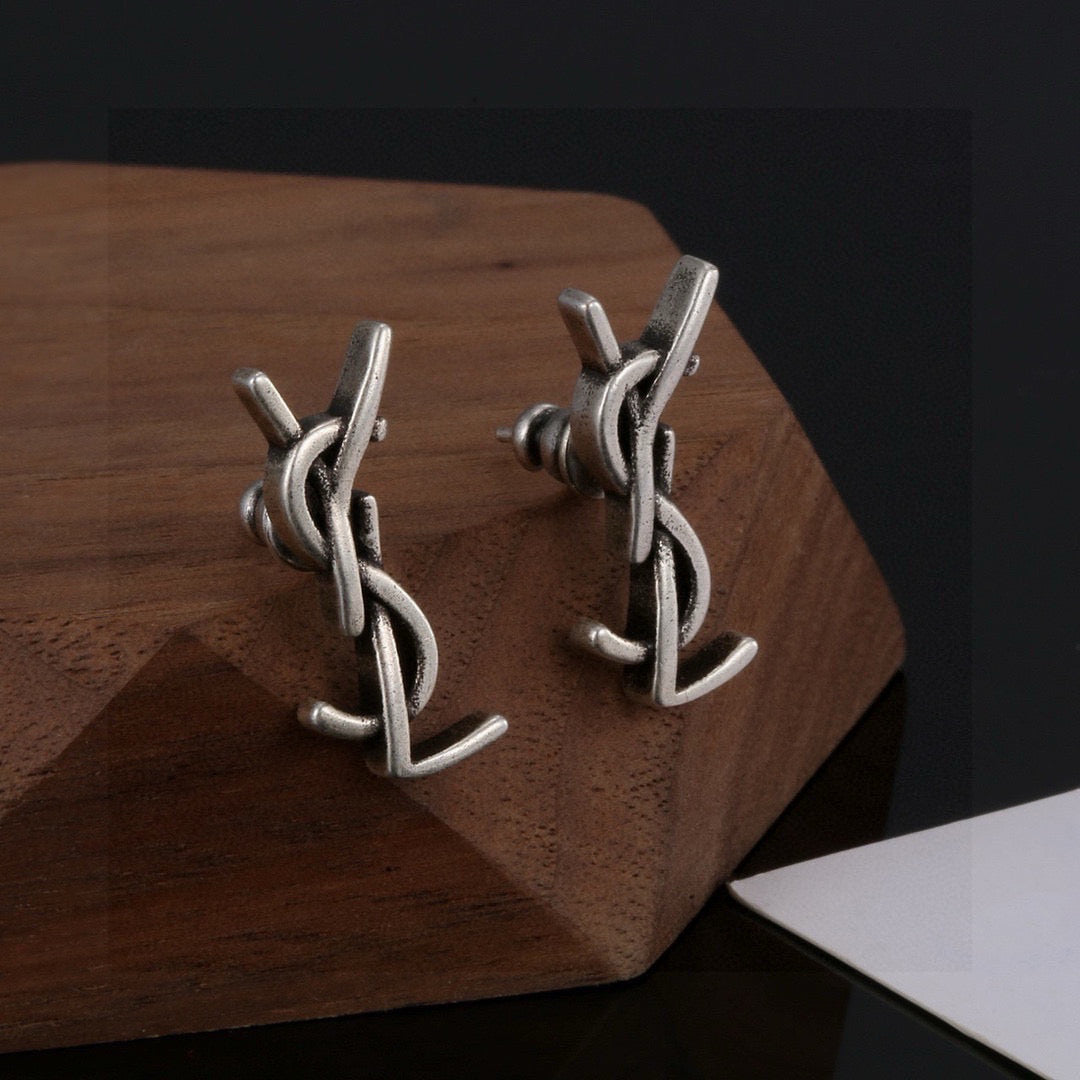 Geometric Emblem Stud Earrings in Gold-Tone – Design 003 front product view