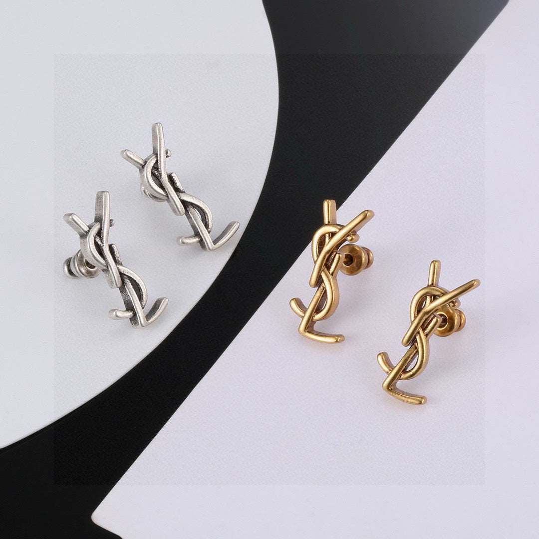 Geometric Emblem Stud Earrings in Gold-Tone – Design 003 close-up detail