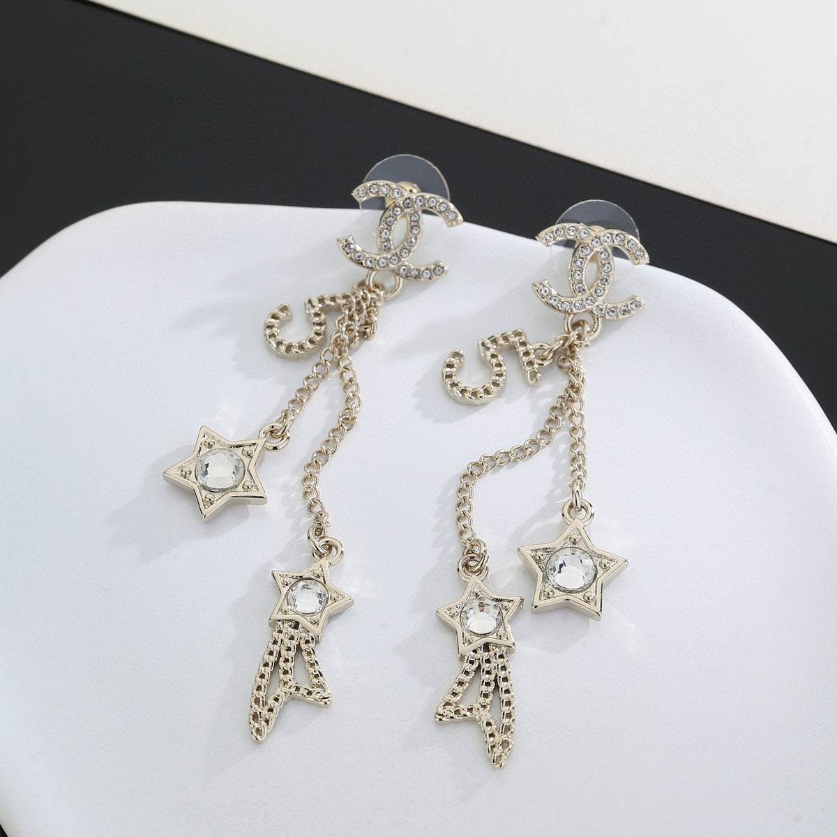 Signature Emblem Stud Earrings in Gold-Tone – Design 048 detail view