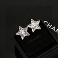 Double-C Emblem Stud Earrings in Silver-Tone – Star Detail – Design 006 main product view
