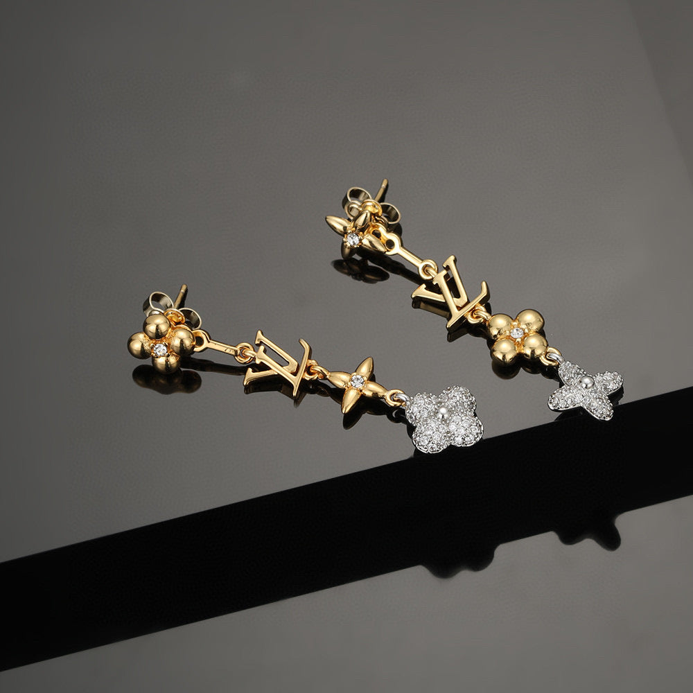 Letter Emblem Stud Earrings in Polished Metal-Tone – Design 027 front product view