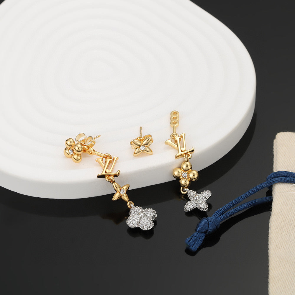 Letter Emblem Stud Earrings in Polished Metal-Tone – Design 027 styled product view