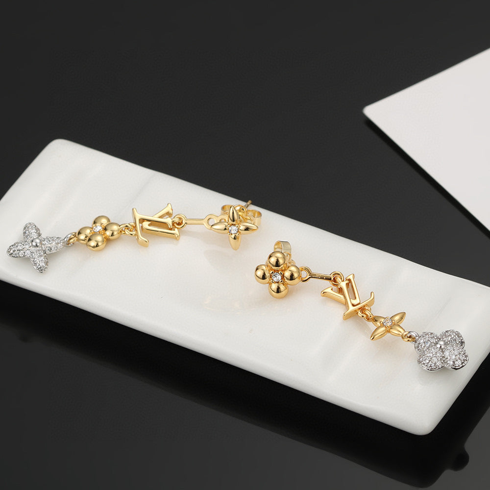 Letter Emblem Stud Earrings in Polished Metal-Tone – Design 027 front product view