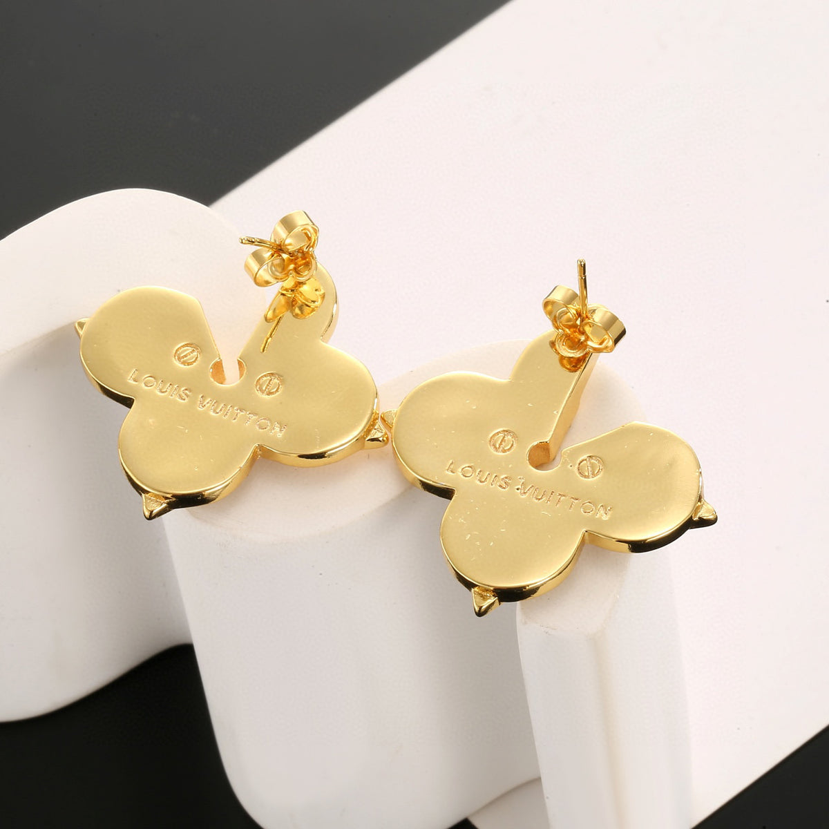 Clover Stud Earrings in Gold-Tone – Clover Detail – Design 005 styled product view