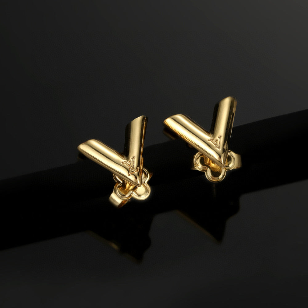 Letter Emblem Stud Earrings in Gold-Tone – Design 009 main product view