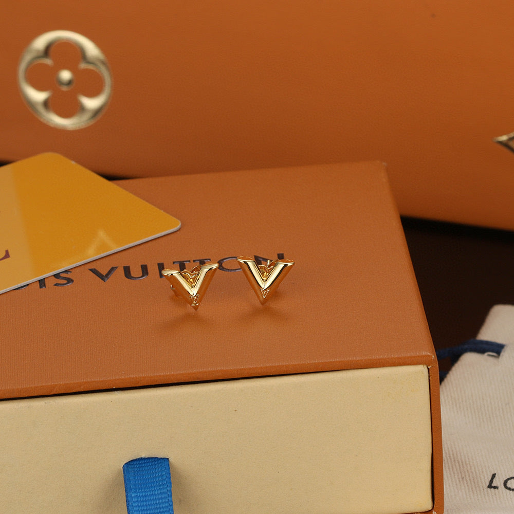 Letter Emblem Stud Earrings in Gold-Tone – Design 007 front product view