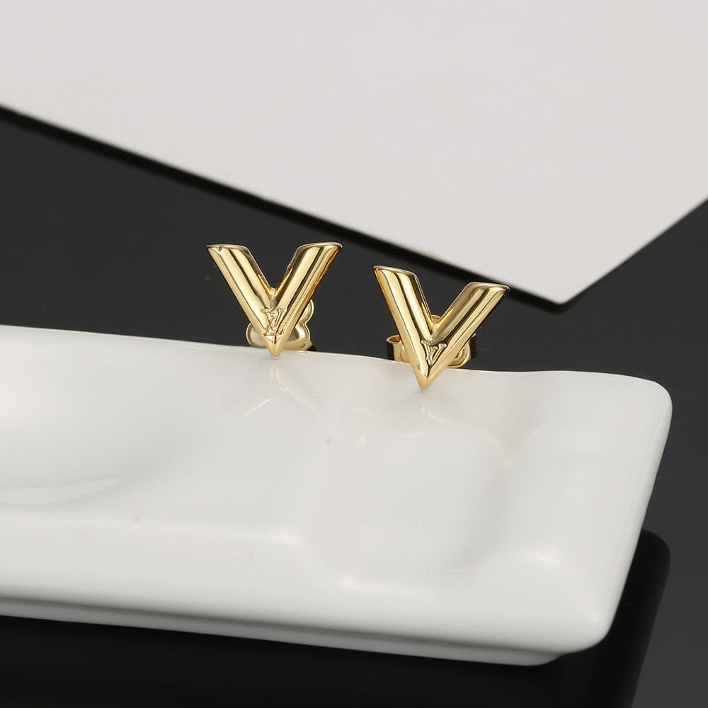 Letter Emblem Stud Earrings in Gold-Tone – Design 007 main product view