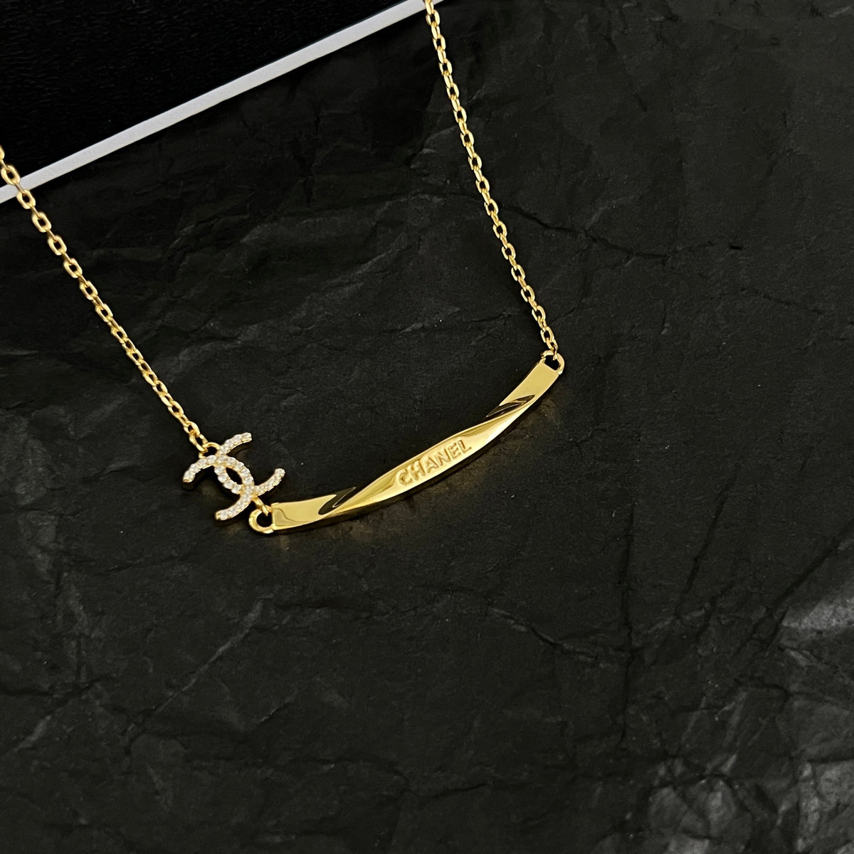 Signature Emblem Pendant Necklace in Polished Metal-Tone – Design 094 front product view