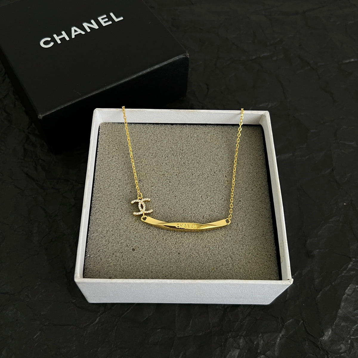 Signature Emblem Pendant Necklace in Polished Metal-Tone – Design 094 side detail