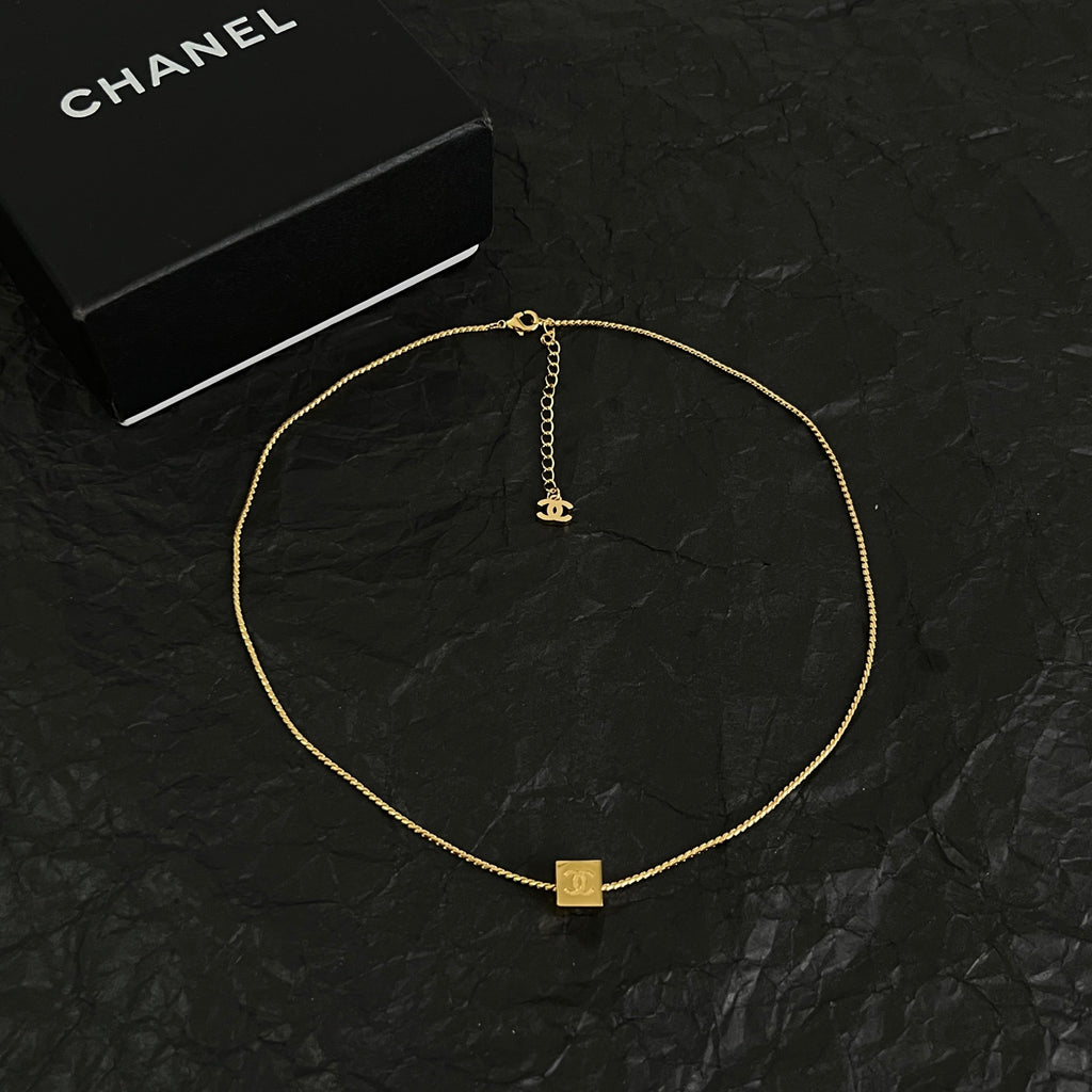 Signature Emblem Pendant Necklace in Polished Metal-Tone – Design 098 front product view