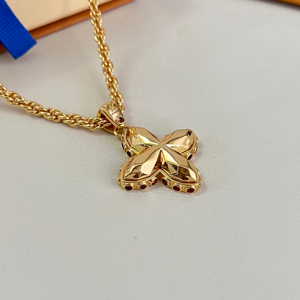 Geometric Emblem Pendant Necklace in Polished Metal-Tone – Design 036 styled product view