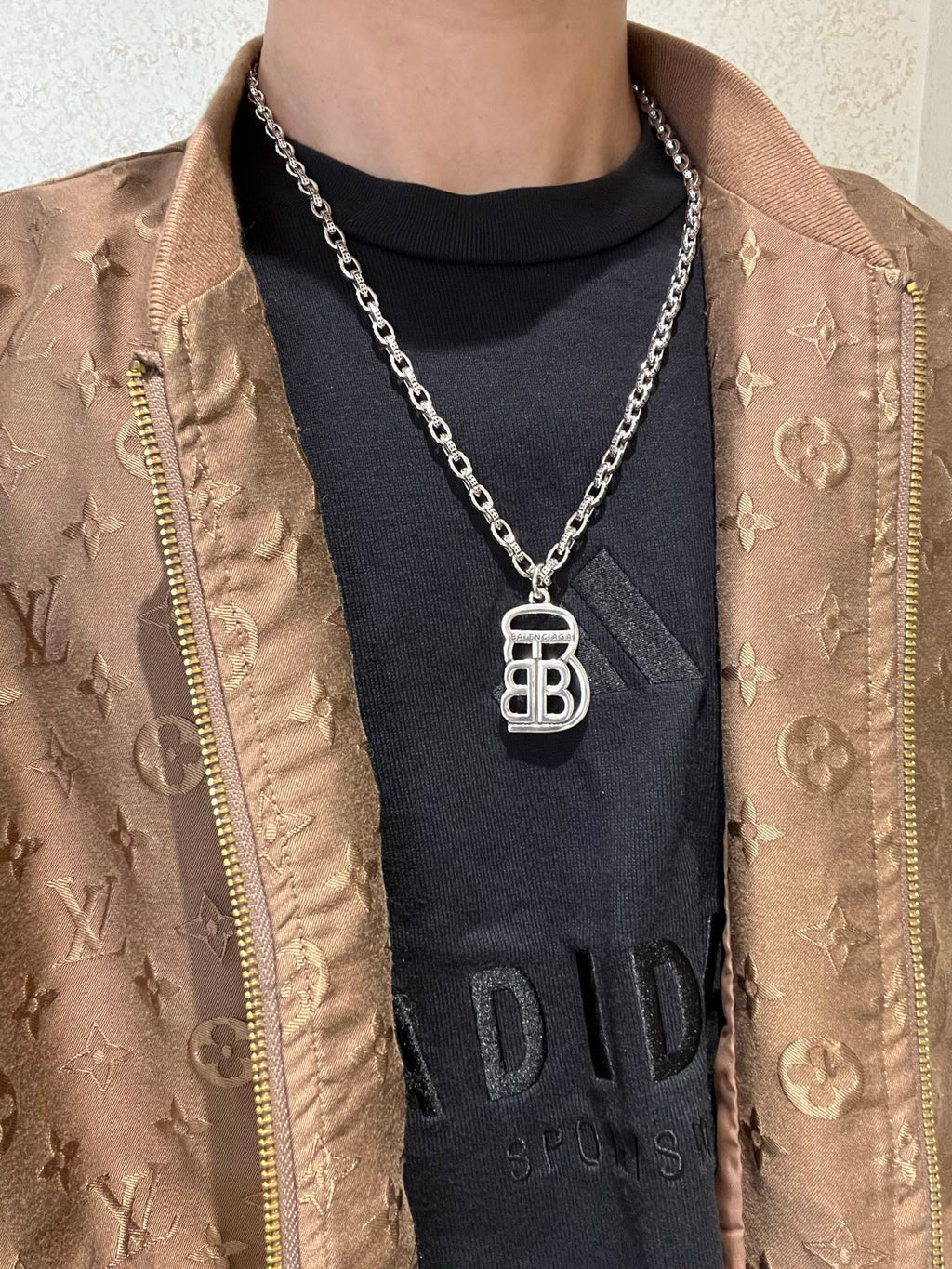 Geometric Emblem Pendant Necklace in Polished Metal-Tone – Vintage Detail – Design 075 main product view