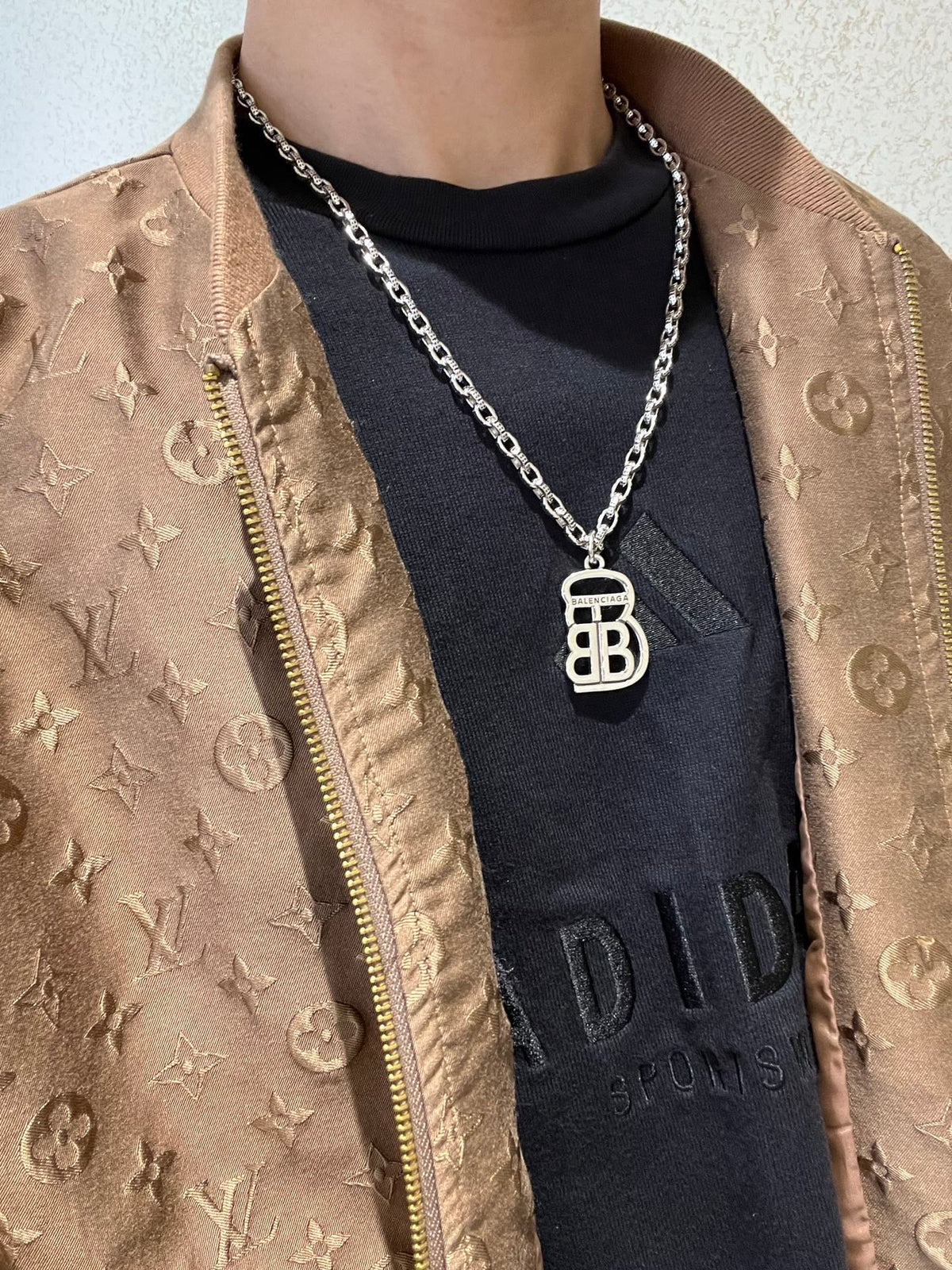 Geometric Emblem Pendant Necklace in Polished Metal-Tone – Vintage Detail – Design 075 detail view