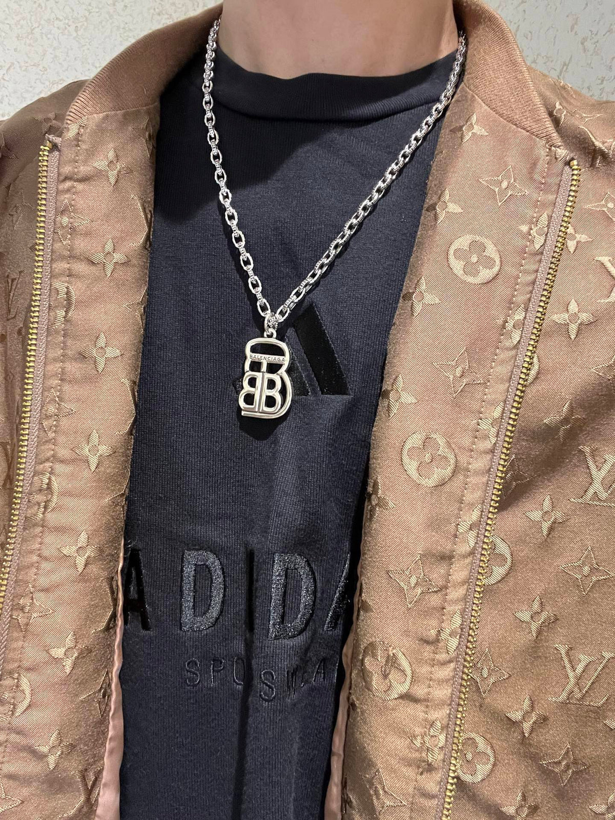 Geometric Emblem Pendant Necklace in Polished Metal-Tone – Vintage Detail – Design 075 styled product view